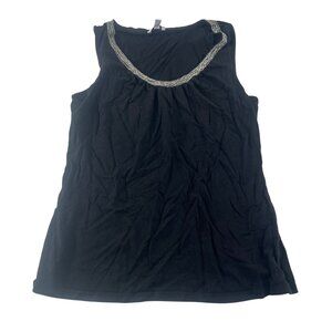 Cache Black Sleeveless Top XS Beaded neck Detail 55% Cotton 45%‎ Modal